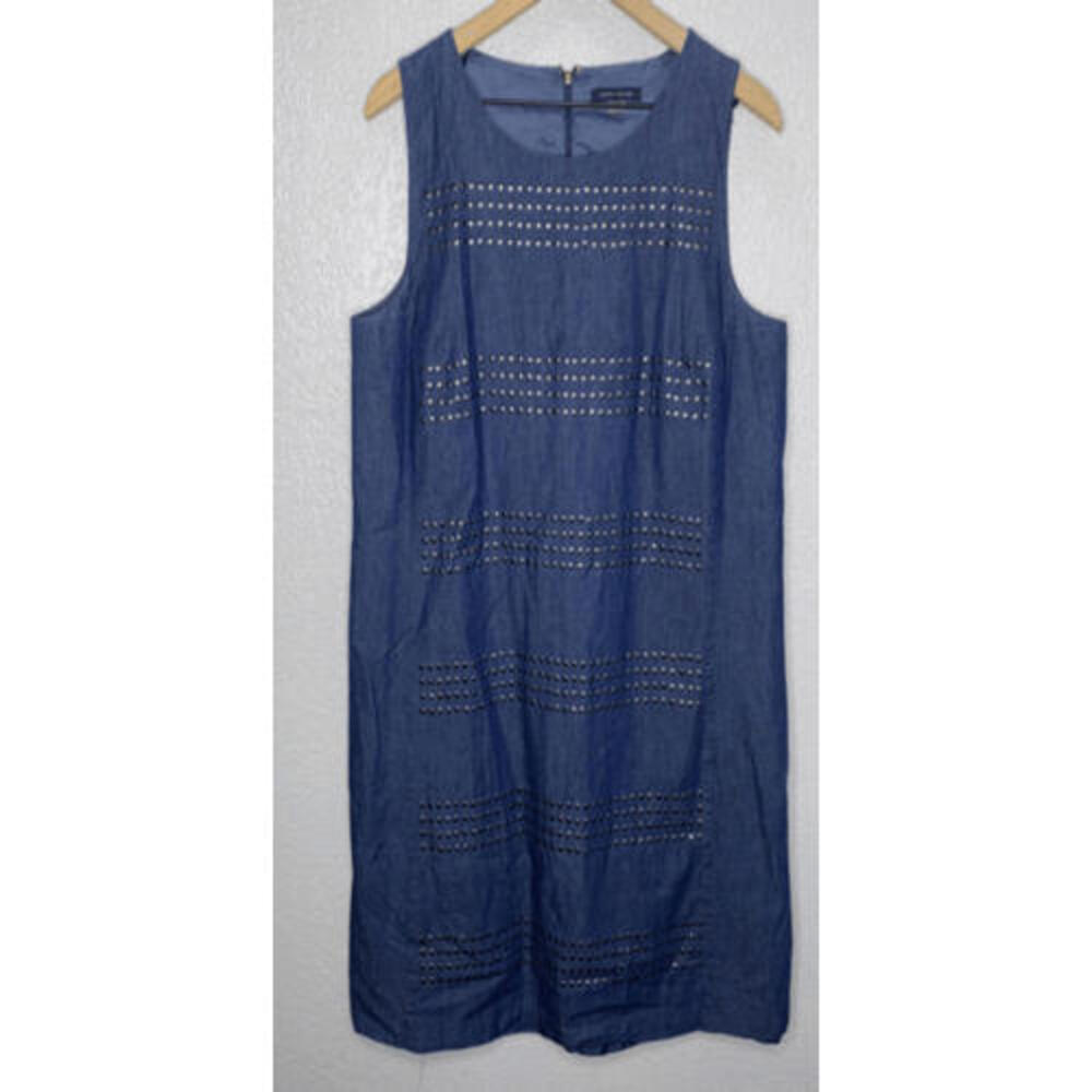 Tommy Hilfiger Women's INDIGO Studded Chambray Sheath Dress Size 12